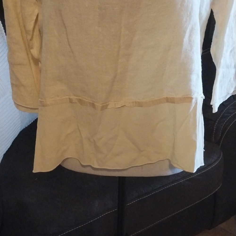 Christine Damen Size Small Linen Sheer Rayon Hem Shirt Yellow - Picture 5 of 8